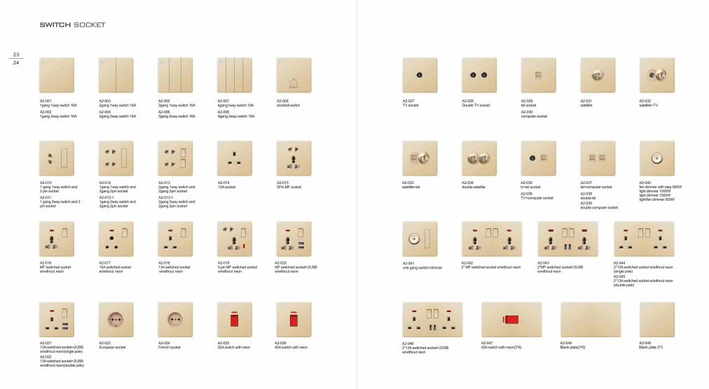 ULTRA THIN 2Gang 1Way Switch And Socket 16A 220V Different Color Different Style Fashion Design Wall Switch 
