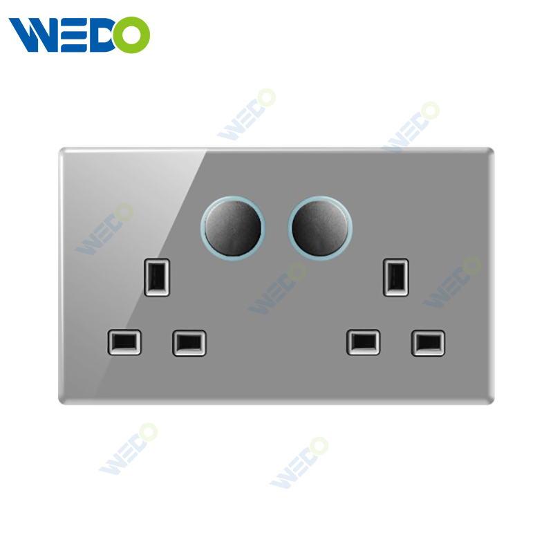 S6 Series Double 13A Switched Socket with LED Light Ring 250V Light Electric Wall Switch Socket Tempered Glass Material Modern Sockets