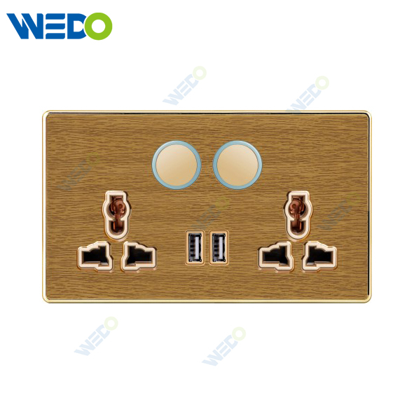 K8 Series Acrylic Double 13A MF Switched Socket with LED Light Ring+2USB 250V Light Electric Wall Switch Socket Home Switches Twist Pattern