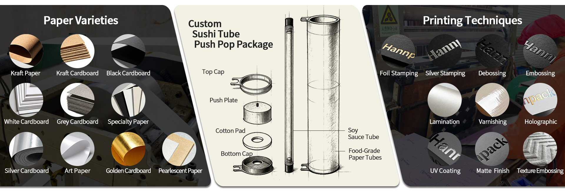 Tube d'emballage pop-up pour sushi