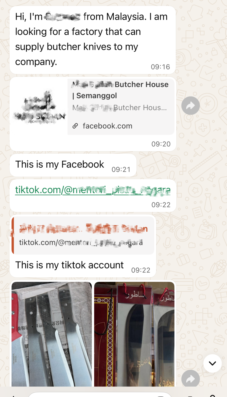 Una captura de pantalla del primer mensaje privado que nos envi&oacute; un cliente en TikTok.