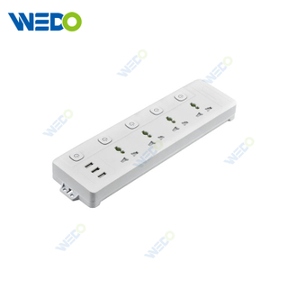 4 Way Universal Extension Wire Socket with 5 Button Control with 3USB