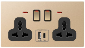 B50 Series 1 USB+1 Type C With Neon Switch Socket With Metal Materical Different Color Home Socket Wall Switch Socket 