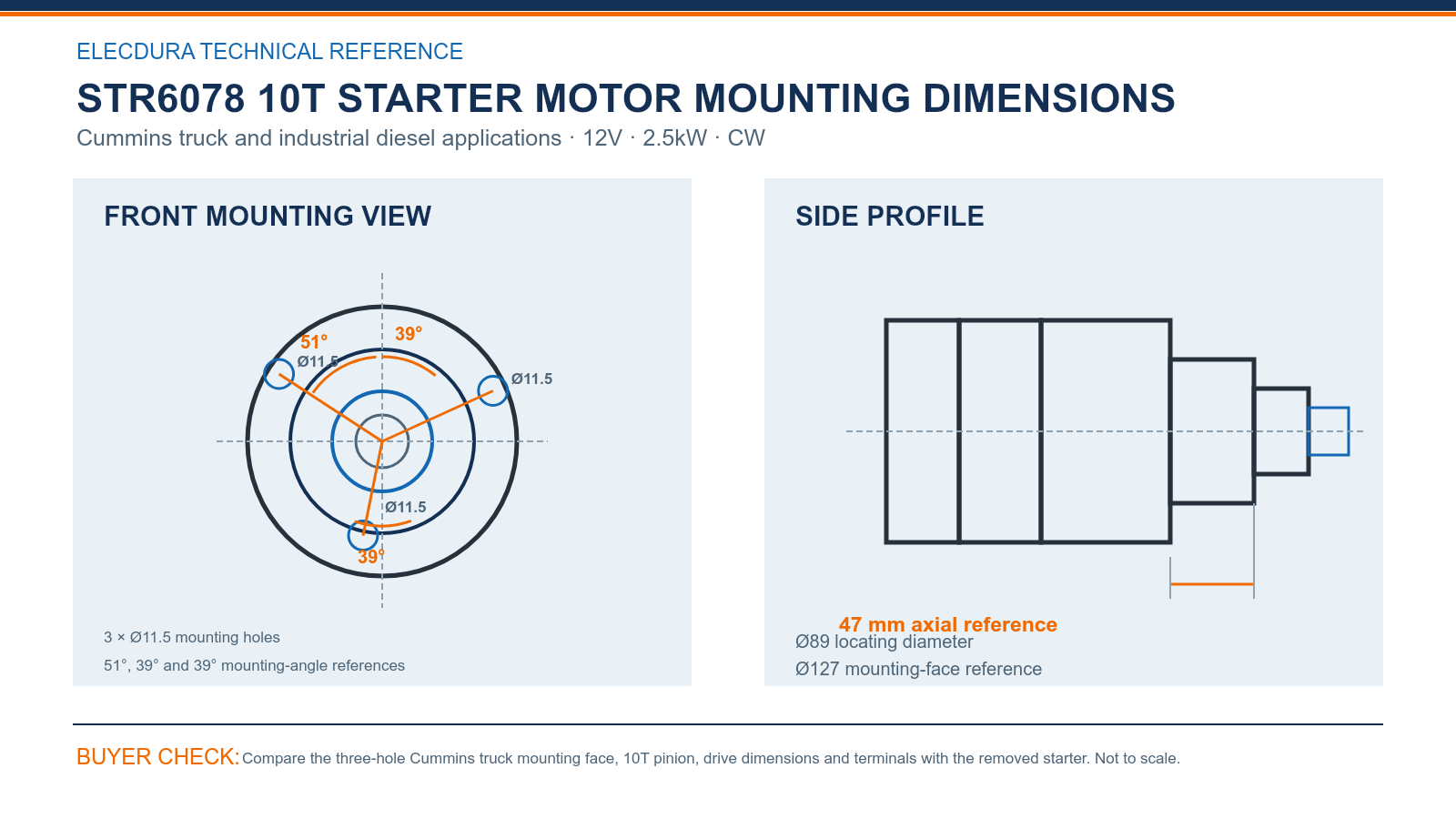 STR6078 Cummins 12V 2,5 kW Dimensioni di montaggio dell'avviatore 10T