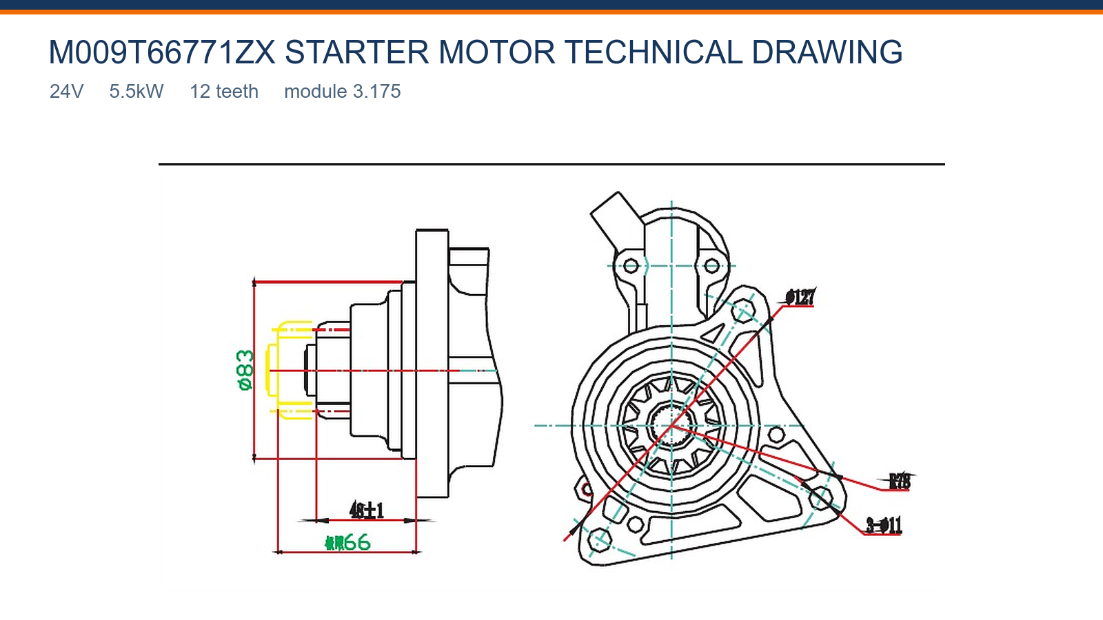 M009T66771ZX Volvo start&eacute;r technick&yacute; v&yacute;kres 24V 5,5kW 12T