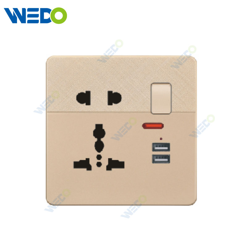 D1 Light Switch Simple Electric, Wall Switch Light 5PIN MF Switched Socket With neon+2USB Wall Switch PC Material Cover with IEC Report SASO