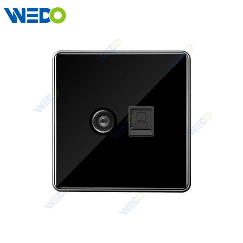 S7 Series TV+TEL/ TV+ Computer 250V Light Electric Wall Switch Socket Tempered Glass Material with Chrome Frame Modern Sockets