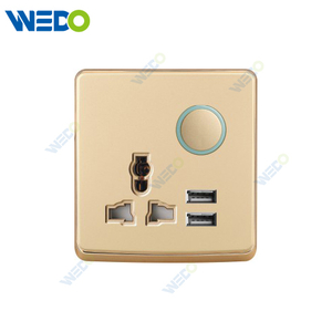 S1 Series 13A MF Switched Socket with LED Light Ring+2USB 250V Light Electric Wall Switch Socket 86*146cm PC Material with Chrome Frame Home Switches