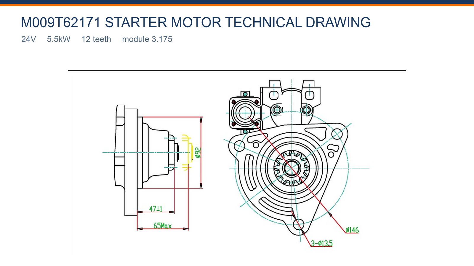M009T62171 Volvo start&eacute;r technick&yacute; v&yacute;kres 24V 5,5kW 12T