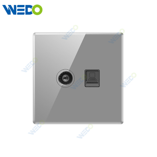 S6 Series TV + TEL / TV + Computer 250V Light Electric Wall Switch Socket Tempered Glass Material Modern Sockets