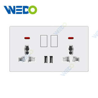 ULTRA THIN SERIES Double 13A MF Switch Socket W/Without neon +2USB With PC Materical Different Color Home Socket 