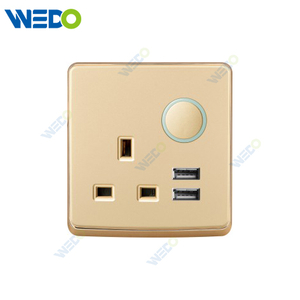 S1 Series 13A Switched Socket with LED Light Ring+2USB 250V Light Electric Wall Switch Socket 86*146cm PC Material with Chrome Frame Home Switches