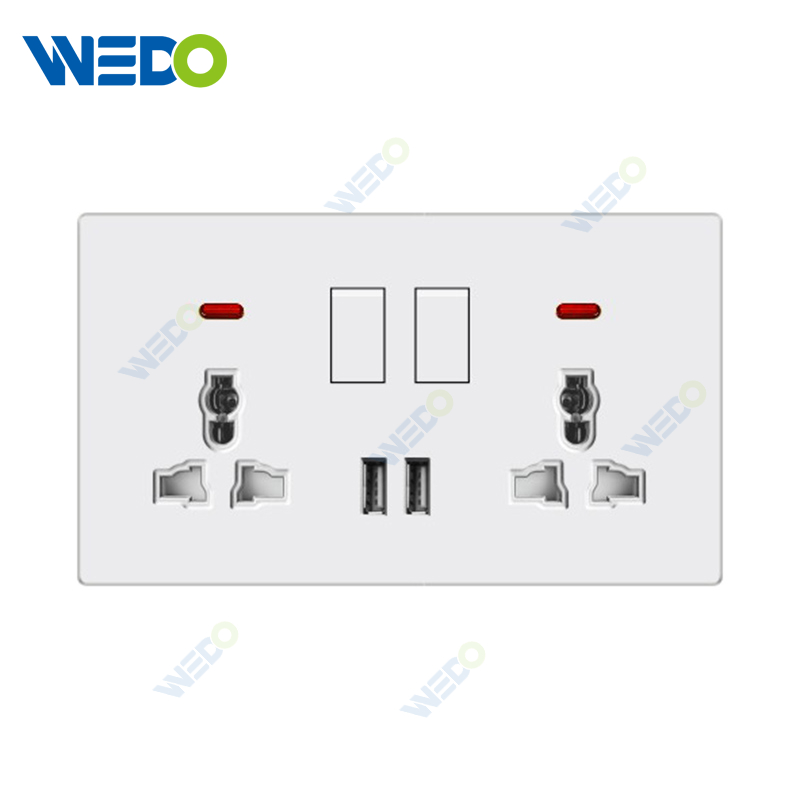 ULTRA THIN SERIES 13A MF Switch Socket +2USB W/Without neon With PC Materical Different Color Home Socket 