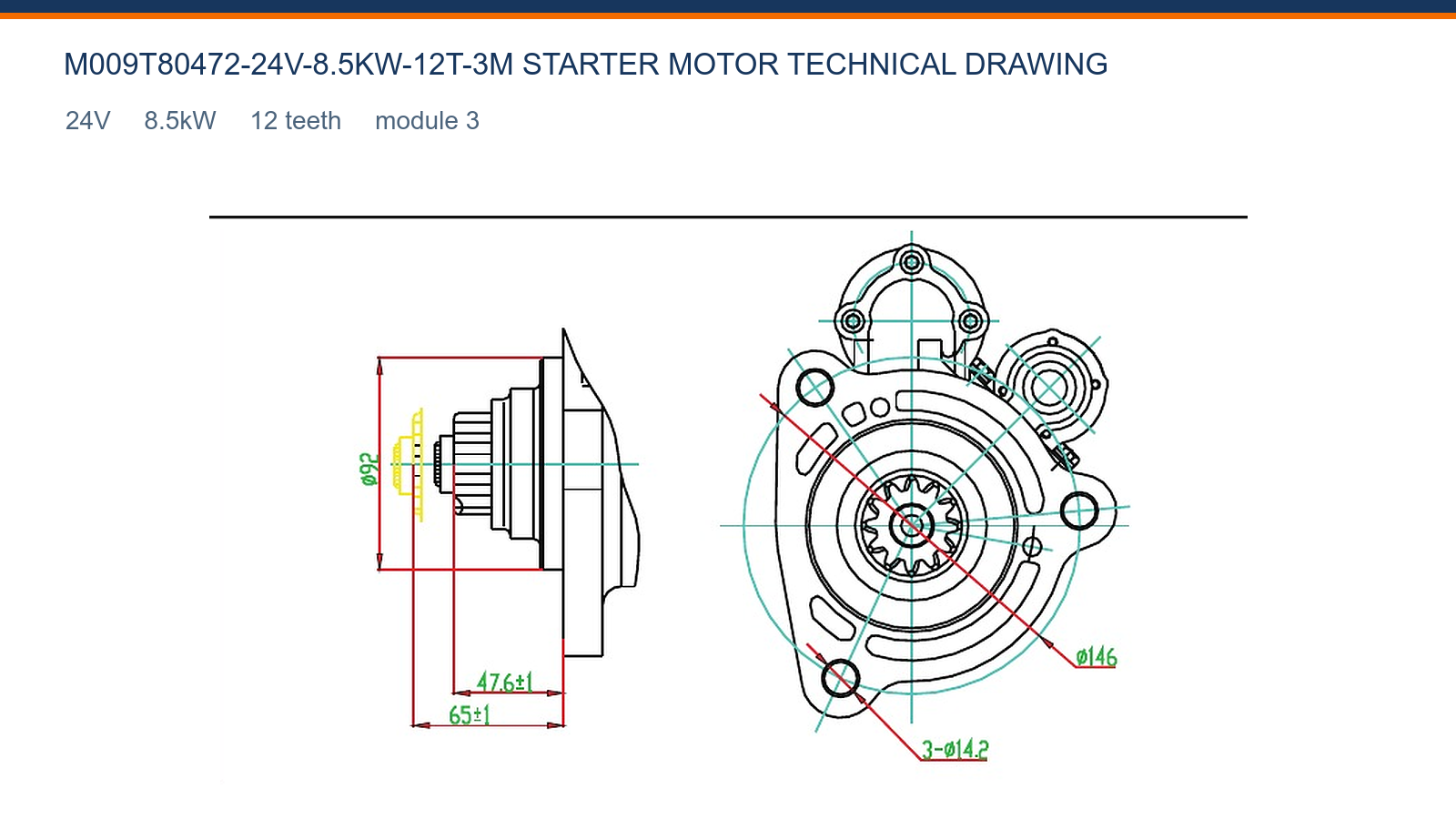 M009T80472-24V-8,5KW-12T-3M Mercedes-Benz start&eacute;r technick&yacute; v&yacute;kres 24V 8,5kW 12T