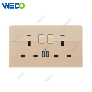 D1 Light Switch Simple Electric, Wall Switch Light DOUBLE 13A SWITCHED SOCKET WIHT NEON+2USB Wall Switch PC Material Cover with IEC Report SASO