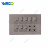 250V 16A 94*147mm PC High Quality Brass Universal 10 Gangs 8 Switch Switched Wall Switches Socked for Pakistan Market 