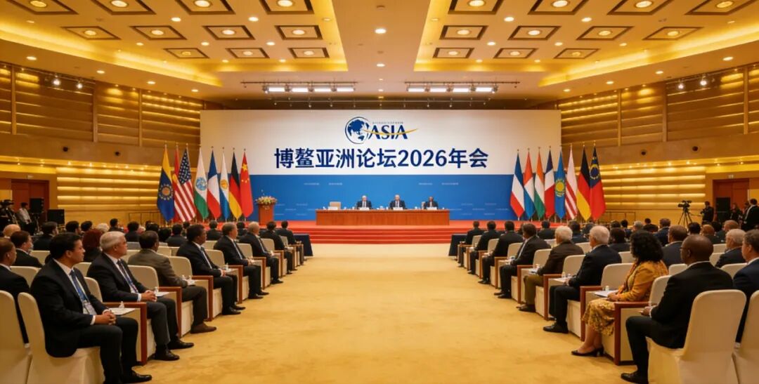 Interior de la sala de conferencias Boao Forum con distribuci&oacute;n de asientos y muebles a gran escala.jpg
