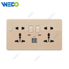 D1 Light Switch Simple Electric, Wall Switch Light DOUBLE 5PIN MF SWITCHED SOCKET WIHT NEON+2USB Wall Switch PC Material Cover with IEC Report SASO