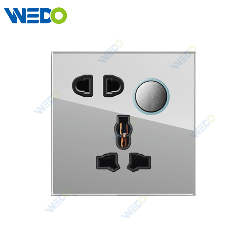 D90 Series 5PIN MF Switched Socket with LED Light Ring 250V Light Electric Wall Switch Socket Glass Plate+PC Bottom Material Modern Sockets