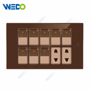 Light Switch 6 Gang Switch And 2 Socket for Nepal Pakistan Wall Switch Socket